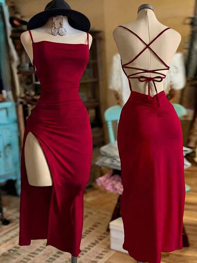 NostaNoir Women's Fashionable Solid Color Slit Dress