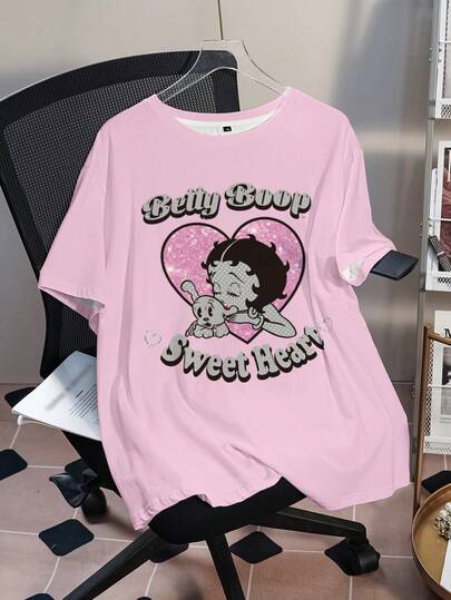 Betty Boop x SHEIN 大码女式休闲T恤，全印花