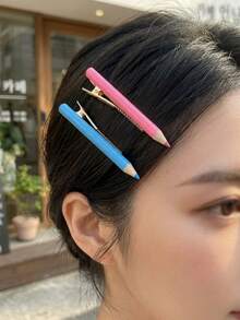 Joivida 1个彩虹铅笔发夹，少女风，鸭嘴夹，学生刘海夹，带书写功能的个性化发夹，发饰 - 多色 - 查看 3