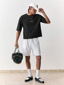 Manfinity Unisex Men's Casual Commute Funny Printed & Embroidered T-Shirt - Black - View 6