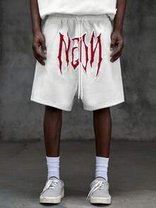 NEON BLANC 男士字母印花抽绳腰带休闲百搭日常短裤 - 白色 - 查看 2