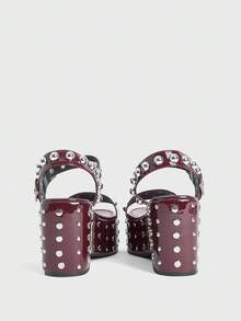 Giày sandal đế xuồng đính kim tuyến, khóa cài nhọn dành cho nữ. - Màu Đỏ Sâu - Xem 3