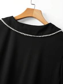 GlowEve CURVE 大码女式圆领流苏饰边撞色宽松黑色音乐节、母亲节短袖休闲优雅度假T恤 - 黑色 - 查看 7