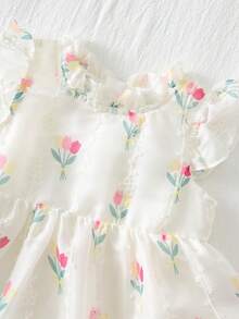 SHEIN 2025 Spring/Summer Rose Print Sleeveless Ruffled Dress For Baby Girls, Zipper Back, Cute & Sweet Princess Style, Versatile For Daily Wear & Commute - Multicolor - View 6
