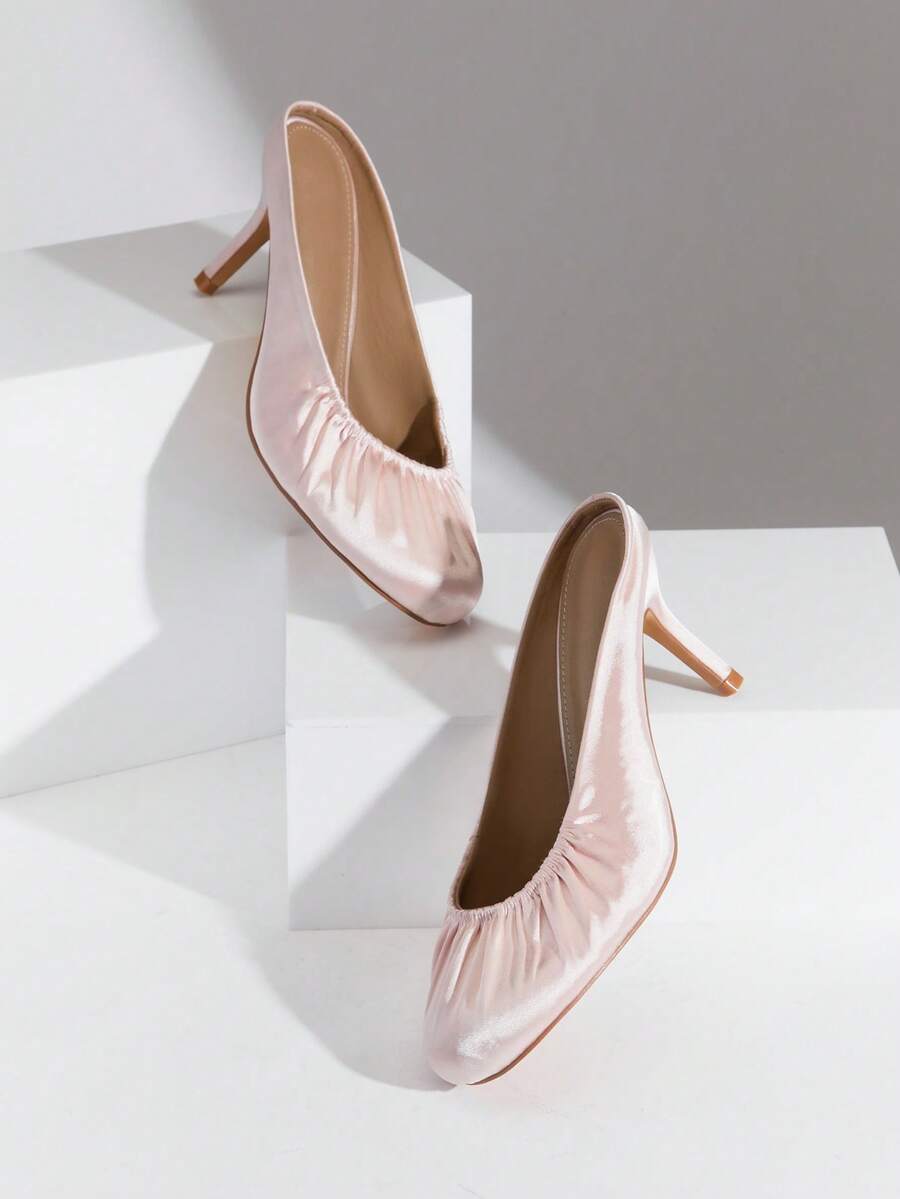 SHUZIA Women Rushed Fabric Soft Plain Closed-Toe Mid Heel Elegant Daily Wear Office Party Pumps - Coral Pink - View 1