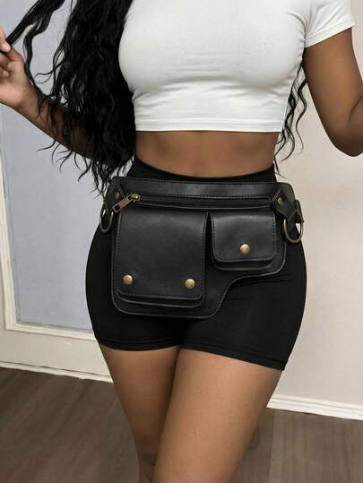 Rovax Túi đeo hông phong cách Punk, túi đeo thắt lưng da PU kiểu retro, túi đeo chéo thể thao ngoài trời, túi xe đạp ngoài trời kiểu retro, túi đựng đồ đa năng, túi đựng điện thoại, túi đeo hông phong cách punk xe máy cá tính, túi đeo thắt lưng da PU kiểu retro - Thiết kế phong cách punk tiên phong, túi đeo hông có thể điều chỉnh, nhiều ngăn đựng thẻ, khóa từ tính.