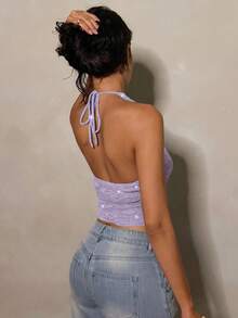 Glamine Sexy Backless Lace-Up Spaghetti Strap Camisole For Women, Summer - Purple - View 2