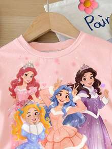 SHEIN 少女柔美公主粉，旋转迎接春夏，甜美可爱公主风，闪亮暮光雪花印花，少女休闲舒适柔软圆领短袖T恤短裤套装，适合春夏日常、居家、假日、节日、度假，充满春日气息，夏日氛围，春夏穿搭 - 白色 - 查看 6