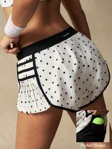 VARSITIE Women's Polka Dot Patchwork Casual Versatile Daily Wear & Sports Shorts - Black and White - View 14