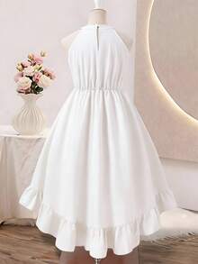 SHEIN Tween Girl Floral 3D Decor Ruffle Fashionable Vacation Dress - White - View 2