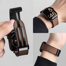 Dây đeo đồng hồ bằng da silicon, tương thích với Apple Watch dòng 1/2/3/4/5/6/7/8/9/10/SE/Ultra, khóa từ nhanh, chống mồ hôi, thoáng khí, phù hợp cho cả công sở và thường ngày, unisex. - màu nâu - Xem 4