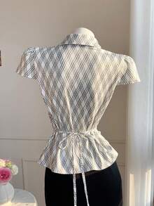 Comfortcana Camicia casual da donna con maniche a cappuccio, monopetto, plissettata - Albicocca - Visualizzare 2