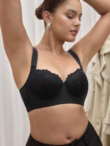 Bralution 1pc Women's Adjustable Seamless Wireless Bra, Comfy & Soft With Wide Strap For Shaping & Support Lingerie - Black - View 9