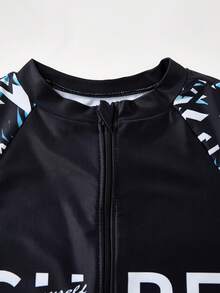 SHEIN 青少年男孩休閒拼色兩件式泳裝，含短褲與短袖上衣，適合海灘、衝浪、游泳，夏季青少年泳衣 - 彩色 - 查看 8