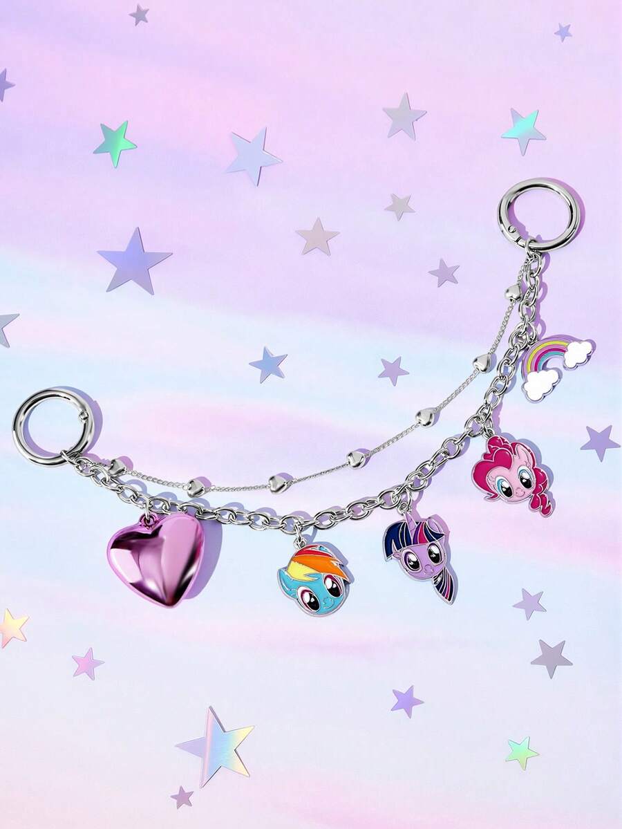 My Little Pony X SHEIN 时尚甜美锌合金包包挂件、钥匙扣、吊坠、纪念品、收藏品,可用于送礼,也可用于钱包、书包、背包、汽车配件等,心形吊坠 - 彩色 - 查看 1
