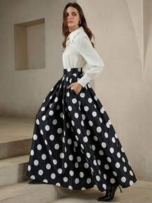 Anewsta Falda de línea A elegante de fiesta de vacaciones con lunares clásicos de verano para mujeres - Negro - Ver 3
