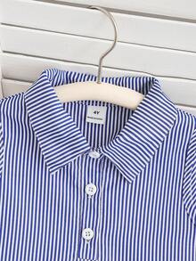 SHEIN Genkimix Kids Young Girls' Sleeveless Striped Button-Down Casual Dress - Royal Blue - View 3