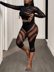 BamGleam Bộ đồ hai mảnh gợi cảm, khoét sâu, xuyên thấu, ôm sát dành cho nữ. - màu đen - Xem 1