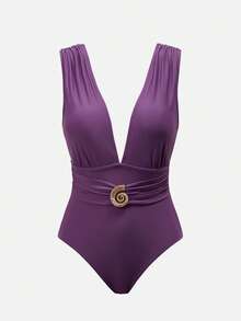 Swim Oasis 女士复古螺旋纹理连体泳衣搭配阔腿裤，优雅度假装 - 彩色 - 查看 5