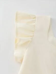 Franclia Women's Elegant Solid Color Ruffle Hem Blouse, Summer Blouse With Rose Buttons - Apricot - View 4