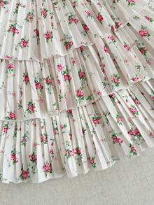 SHEIN Vintaside Kids Baby Girl Fashion Cute Sleeveless Pleated Cake Skirt, Summer Gradient Color Sling Design, Suitable For Party Vacation - Pink - View 5