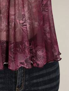 SHEIN ICON Plus Size Women Plant Print Ruffle Hem Camisole Tank Top For Holiday,Rave Top - Purple - View 9