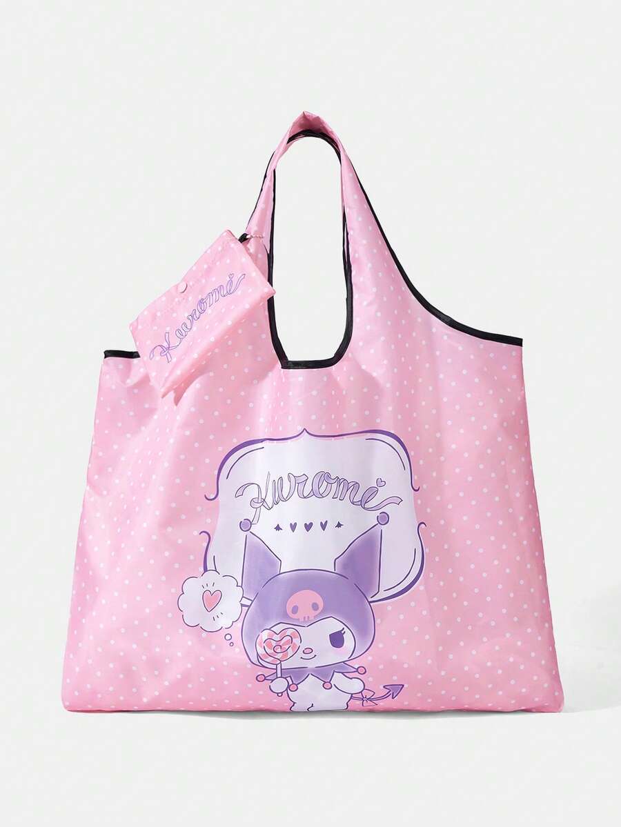 HELLO KITTY AND FRIENDS | SHEIN 时尚学院徽章图案大容量手提包 - 粉白色 - 查看 1