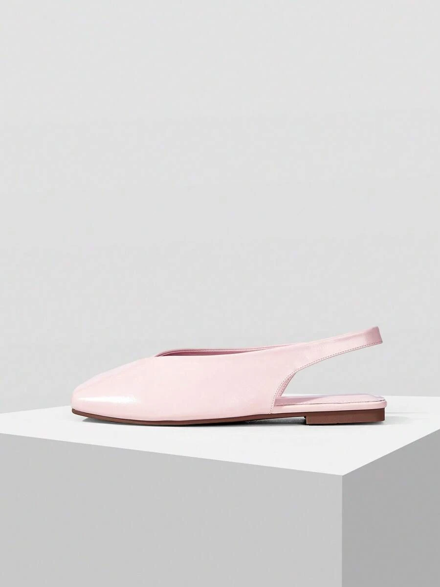MOTF WOMEN'S NEW FASHION V-NECK SQUARE TOE FLAT BACKLESS CLOSED TOE SANDALS PINK VERSATILE SHOES - Baby Pink - View 2