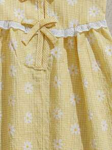 Souflis Souflis 2 piezas Conjunto de niña bebé con blusa de cuello redondo sin mangas plisada de color amarillo claro, top con decoración de lazo y pantalón de cintura elástica, cómodo y lindo para primavera, verano y otoño - Amarillo - Ver 7
