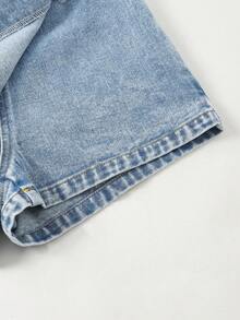 Bộ 2/1 váy quần short denim đính đá, cạp chun co giãn cho bé gái tuổi teen, chất liệu cotton mềm mại, phong cách thường ngày, thời trang đường phố, thiết kế đi nghỉ mát, hàng mới về mùa xuân/hè 2026. - Rửa trung bình - Xem 9