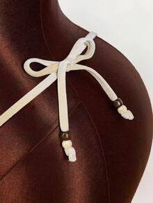 Amplova 女士三角杯串珠刺绣波西米亚风度假背心两件套，绿色，性感前卫 - 杏色 - 查看 5