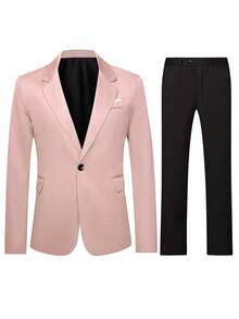 Manfinity Mode Conjunto de chaqueta de manga larga rosa y pantalones negros para hombre - Multicolor - Ver 3
