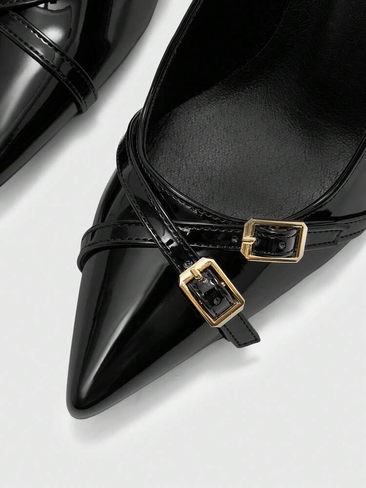 CUCCOO BIZCHIC Women Shoes Pointed Stiletto Black Back Strap Fashion Commuter Versatile Daily Going Shopping Work Shoes Women's High Heel Shoes Slingback Shoes