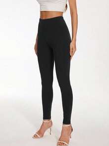 Women's Solid Mid-Rise Lounge Casual Comfortable Leggings - Black - View 5