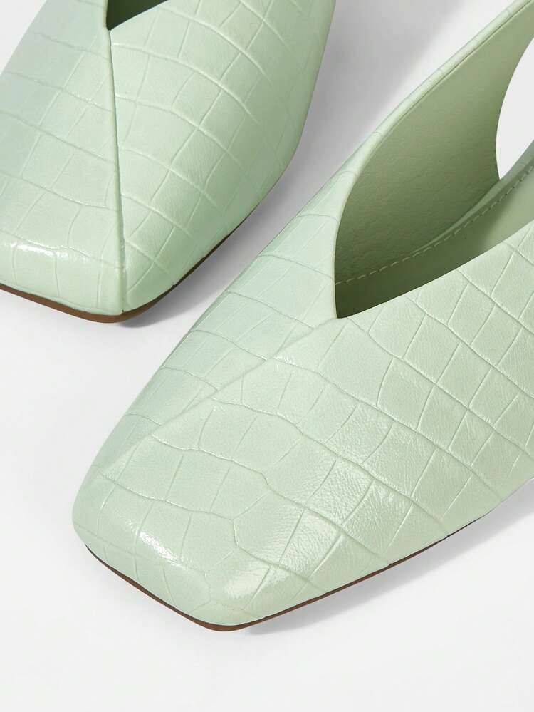 WOMEN SHOES NEW EUROPEAN AND AMERICAN FASHION STONE PATTERN SLINGBACK FLAT BOTTOM SQUARE TOE SANDALS, GREEN VERSATILE TEMPERAMENT SLIP-ON FAIRY WIND LIGHT, COMFORTABLE AND ELEGANT HOLIDAY STYLE SHOES