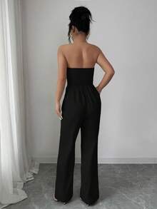 Mono sin tirantes con pliegues para mujer, monos elegantes para mujer, mono negro sin tirantes - Azul marino - Ver 10