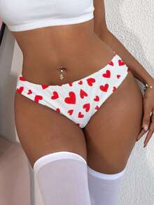 1pc Valentine's Day Heart Print Cute & Comfortable Women's Panty - White - View 4