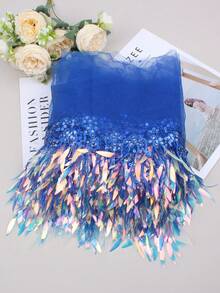 1PC New Sparkly Sequin Mesh Tassel Fringes DIY Stage Performance Costume Curtain Decorative Fabric, In Stock, Length: 30ft, Width: 6in - multicolor - View 7