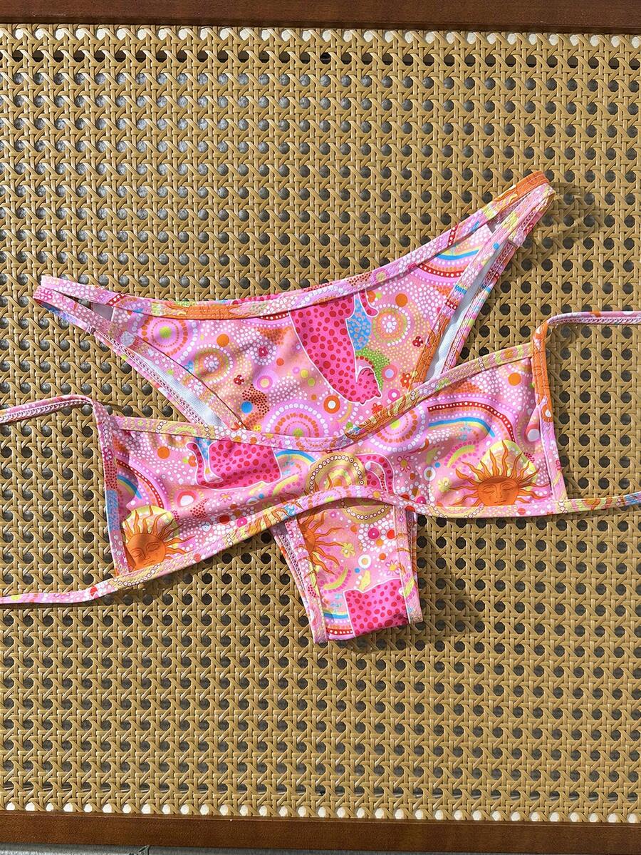 Swim Mod 女士性感紧身随机印花优雅沙滩两件式泳衣，夏季 - 彩色 - 查看 1