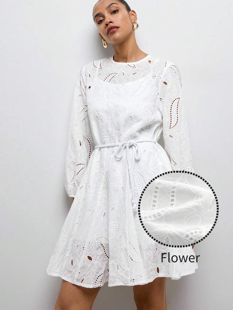 MAIJA Boho Crochet Trim Tie Váy mini không tay phía trước - trắng - Xem 1