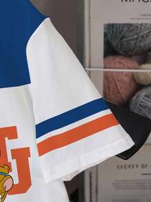 TOM & JERRY X SHEIN 男童休闲圆领卡通字母印花短袖T恤，百搭日常穿着 - 白色 - 查看 5