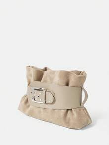 SHECARRY Ladies' Stylish Soft Clutch Bag With Belt Buckle Details, Exquisite Daily Matching - Apricot - View 2