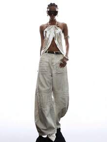 LYSMO Áo hở lưng gợi cảm, thời trang dành cho nữ, chất liệu kim loại, thích hợp cho mùa hè. - Bạc - Xem 5