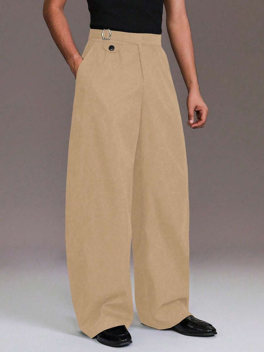 STYNVO 男士纯色口袋阔腿宽松休闲裤 - 卡其色 - 查看 1