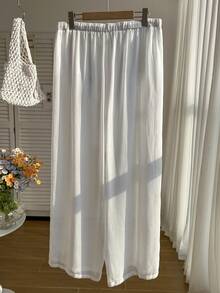 Comfortcana Plus Size Women Solid Color Drawstring Waist Loose Casual Pants - Beige - View 2