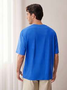 BABY SHARK X SHEIN Áo thun nam tay ngắn cổ tròn in hình hoạt hình, kiểu dáng thường ngày, đa năng. - Màu xanh lam - Xem 4