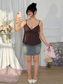 Comfortcana Kamisol Seksi Ukuran Besar Motif Polkadot Cokelat - Coklat - View 10