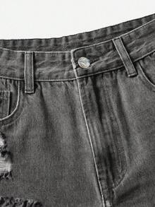 Rivivi Quần short denim bạc màu, phong cách thường ngày mùa hè. - Xám - Xem 5