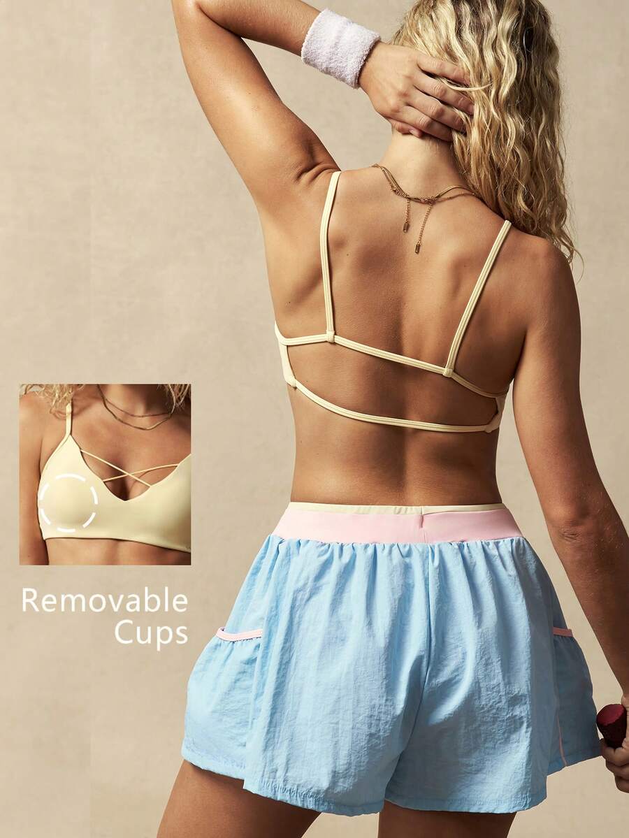 VARSIVA Women's Solid Color Backless Seamless Sports Bra - Yellow - View 1