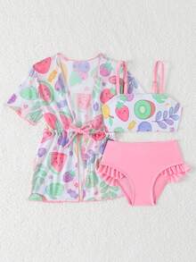 Bộ đồ bơi hai dây in hình trái cây dễ thương cho bé gái, kèm áo khoác ngoài, thích hợp cho kỳ nghỉ hè. - Nhiều màu - Xem 5